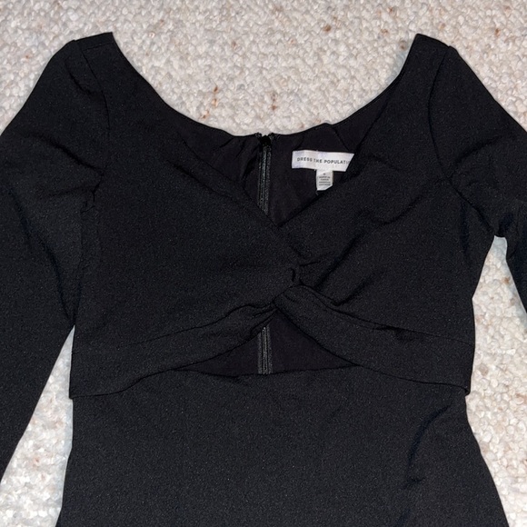 Dress The Population Jade Long Sleeve Knot Cutout Keyhole Mini Dress Black Small - Picture 4 of 10